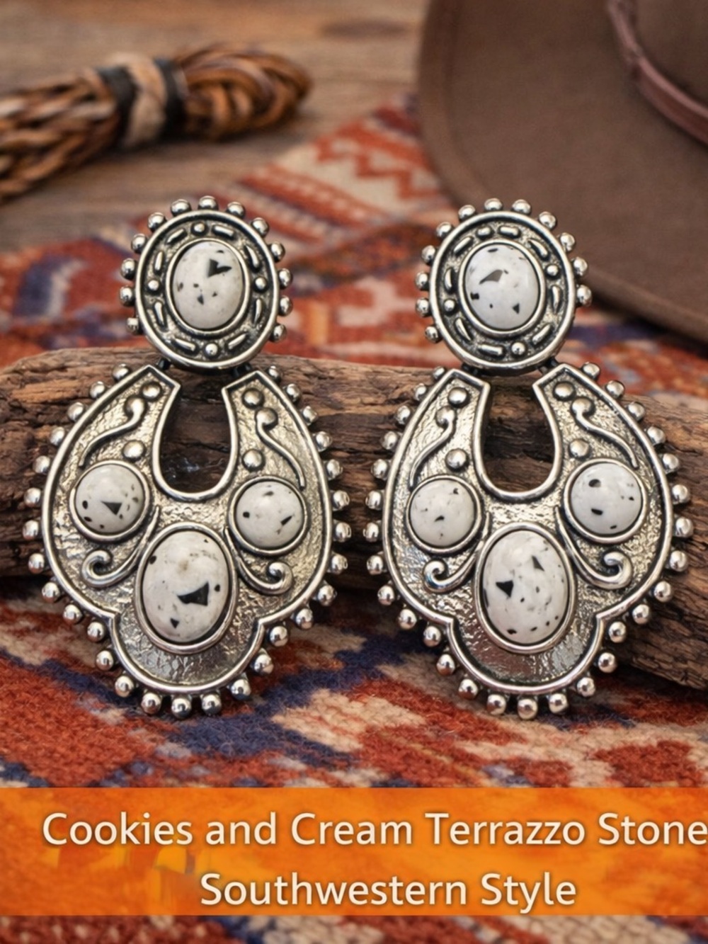 Paparazzi Cookies and Cream Terrazzo Earrings Silver Tone Southwest